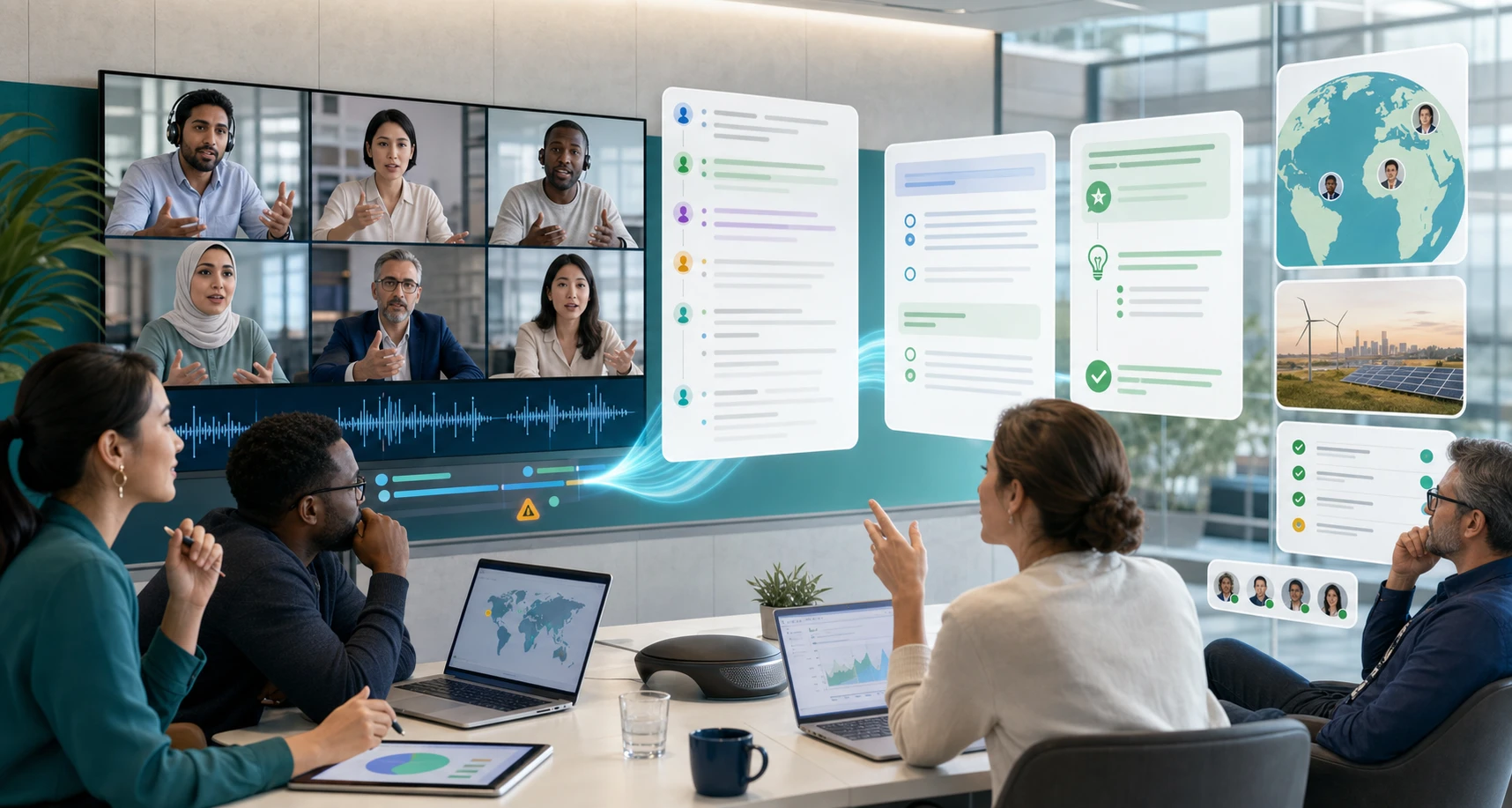 Business teams testing meeting translation software in realistic conditions