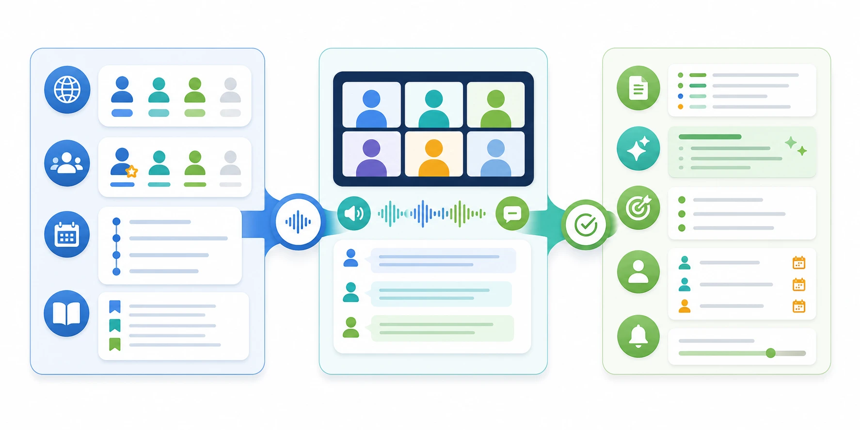 Three layers of a multilingual meeting system from preparation to follow-up