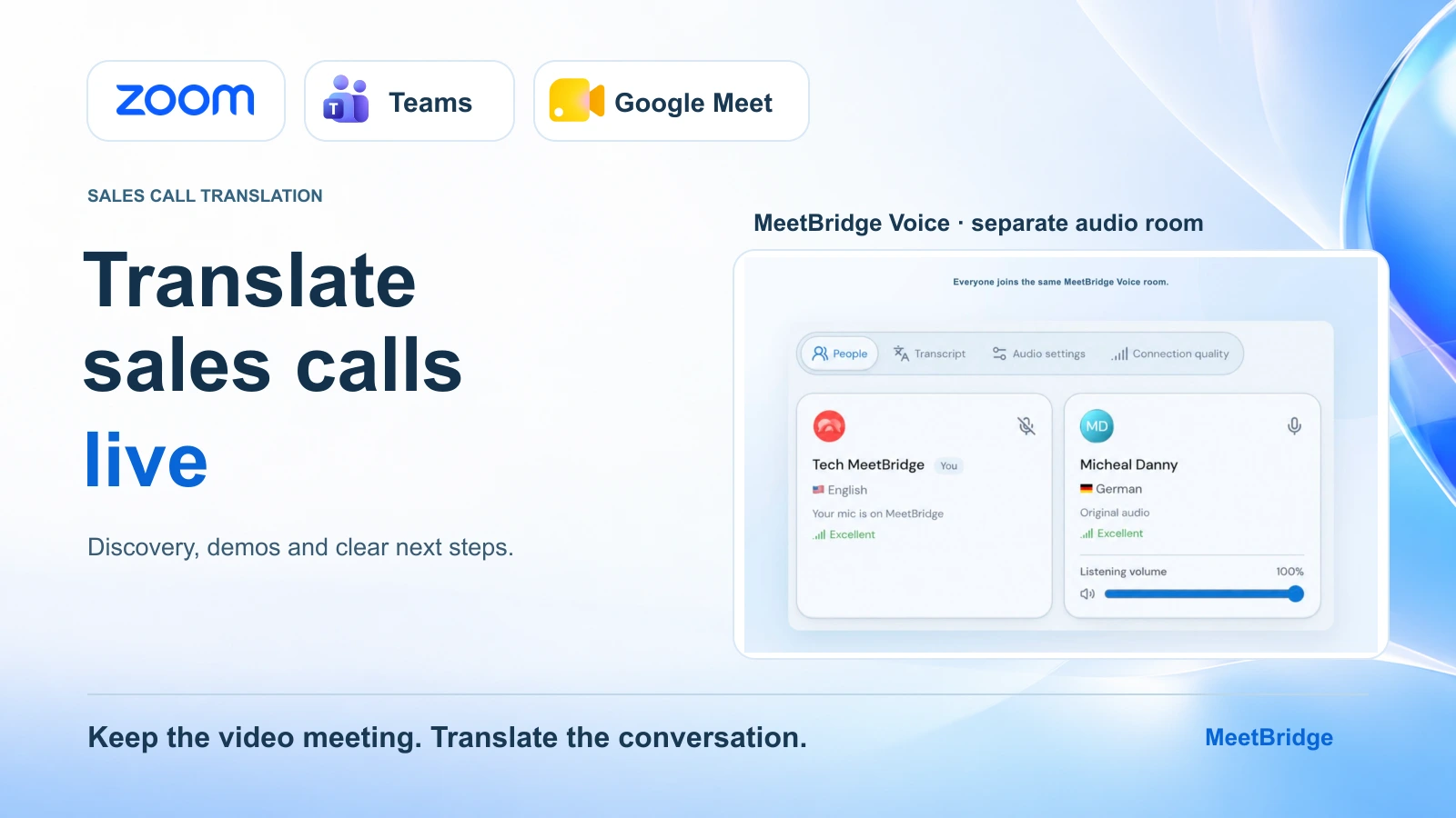 چگونه تماس‌های فروش را در Zoom، Teams و Google Meet ترجمه کنیم