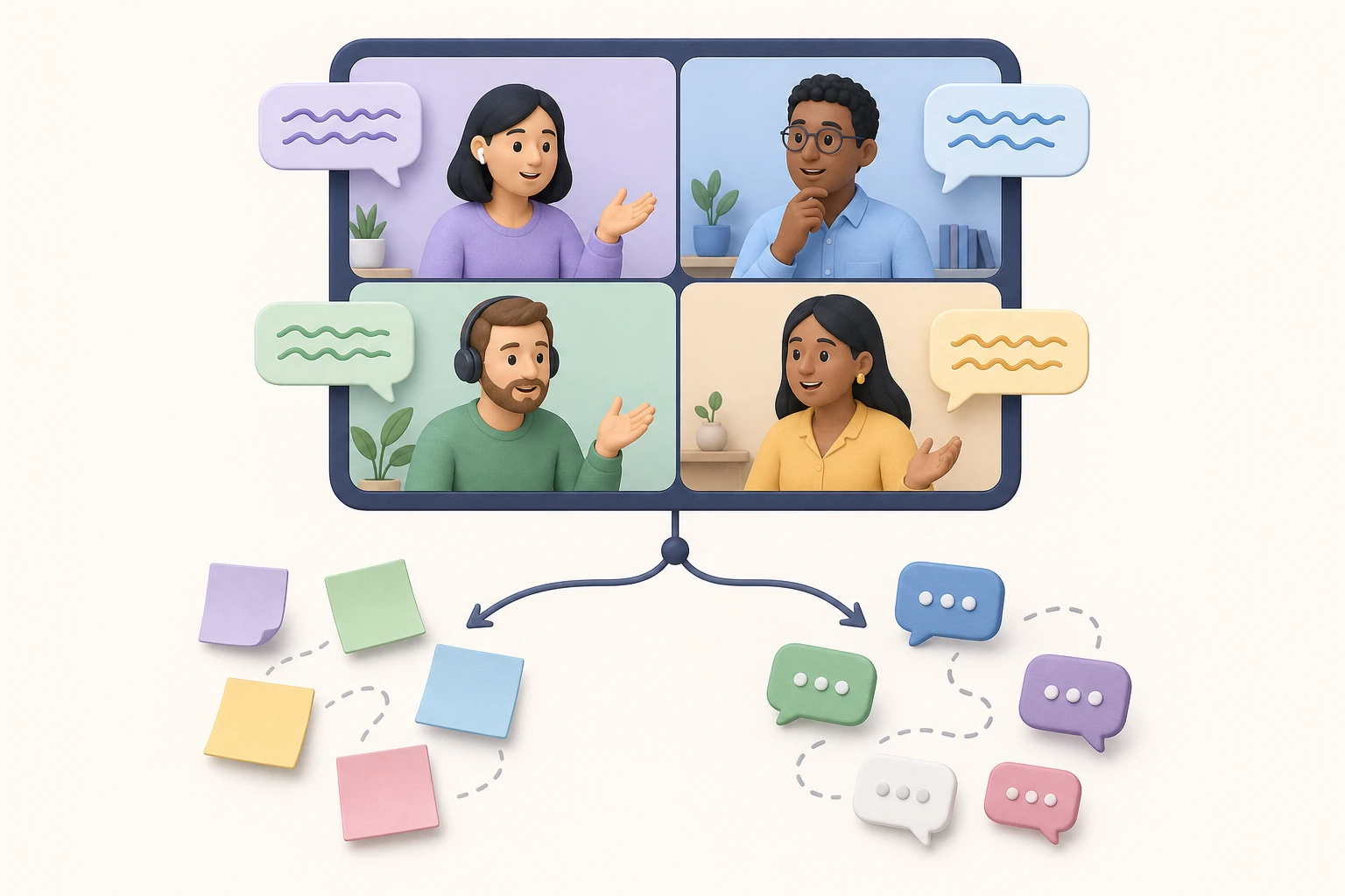 Multilingual meeting ends with scattered, misaligned follow-up notes